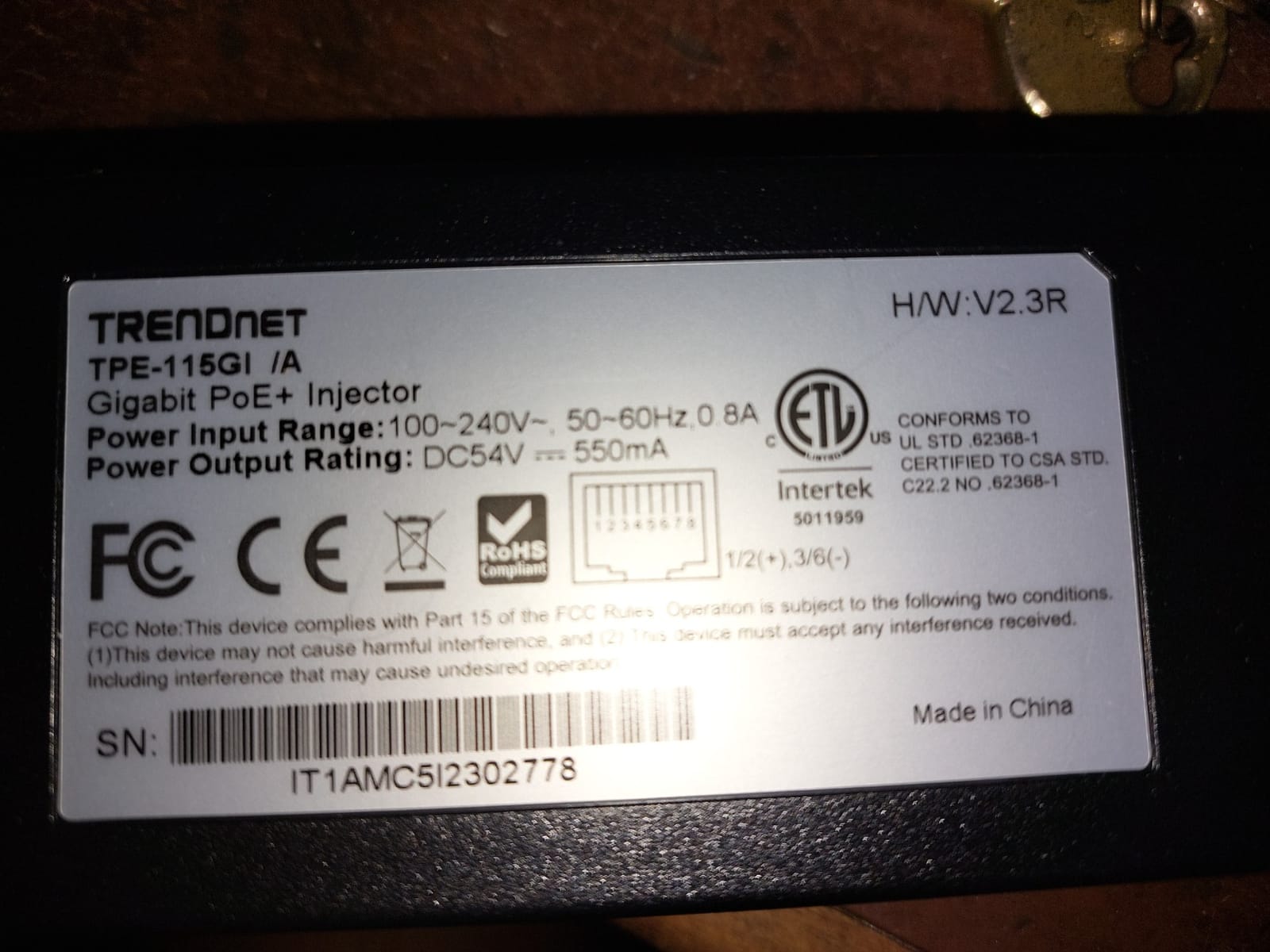 TRENDnet Gigabit Power Over Ethernet Plus Injector, TPE-115GI | PoE+ (30W) Power Network Distances Up to 100M (328 ft.), Metal Housing, Black customer photo 2