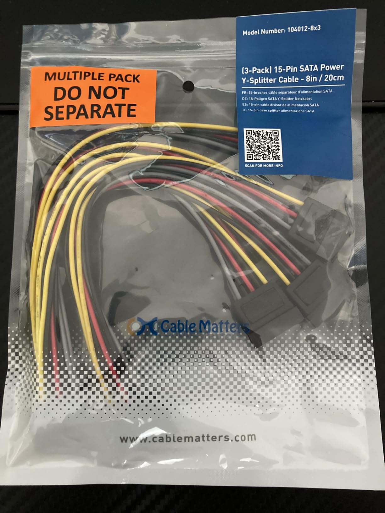 Cable Matters 3-Pack 15-Pin SATA Power Y-Splitter, 8 inches | 2-Way SATA Power Cable, for HDD, SSD, Optical Drives customer photo 2