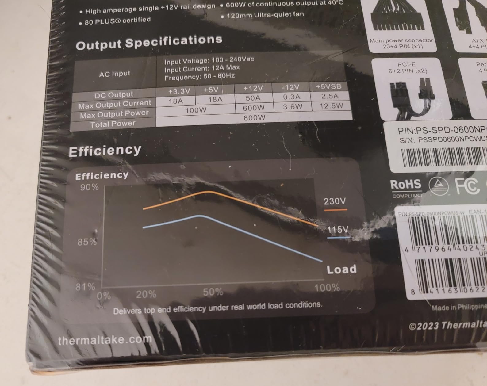 Thermaltake Smart 600W ATX 12V V2.3/EPS 12V 80 Plus Certified Active PFC Power Supply PS-SPD-0600NPCWUS-W customer photo 2