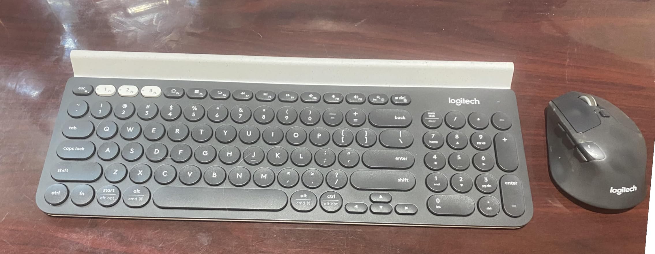 Logitech K780 Multi-Device Wireless Keyboard with Built-in Cradle, Speckles | Compact keyboard, Bluetooth or USB connect, type on 3 paired devices, cradle can hold a smartphone and large tablet together customer photo 2