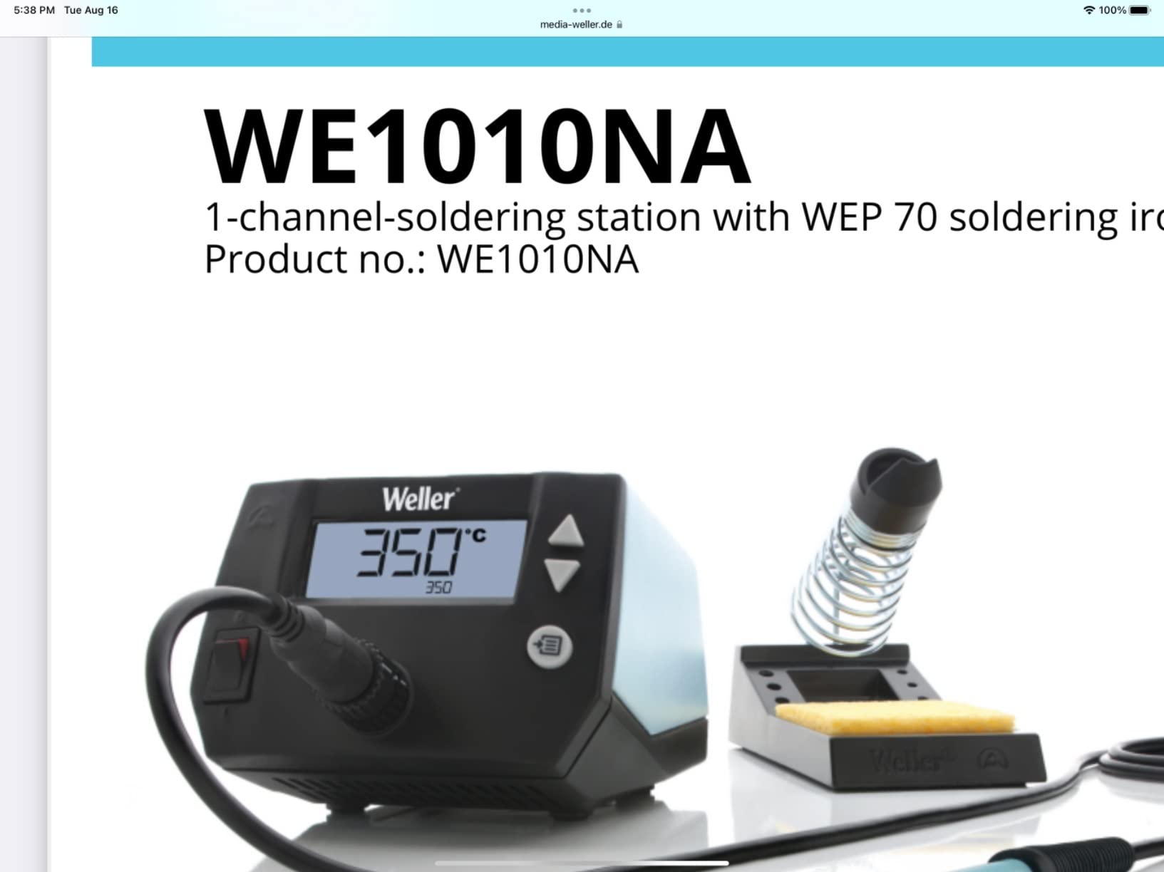 Weller 70 Watt Digital Soldering Station | WE1010NA | Ergonomic handle, ESD safe station, iron and heat-resistant silicon cable, Password-protected to preserve settings customer photo 1