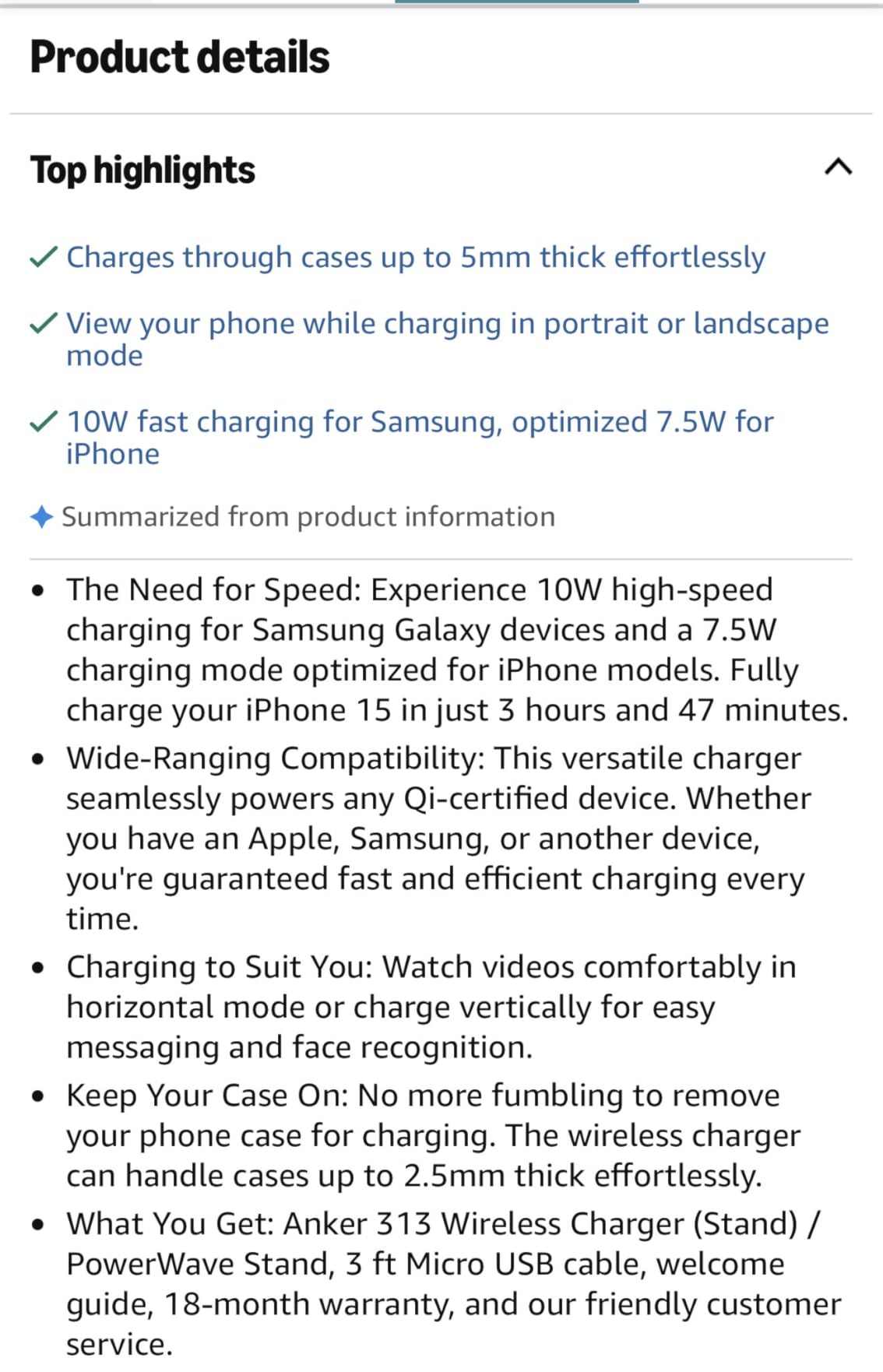 Anker 313 Qi-Certified 10W Max Wireless Charger Stand | Fast Power for iPhone 15 / 14 / 13 / 12 / 11 / X / 8, Galaxy S23 / S22, and More (Micro-USB Cable, Adapter Not Included) customer photo 2