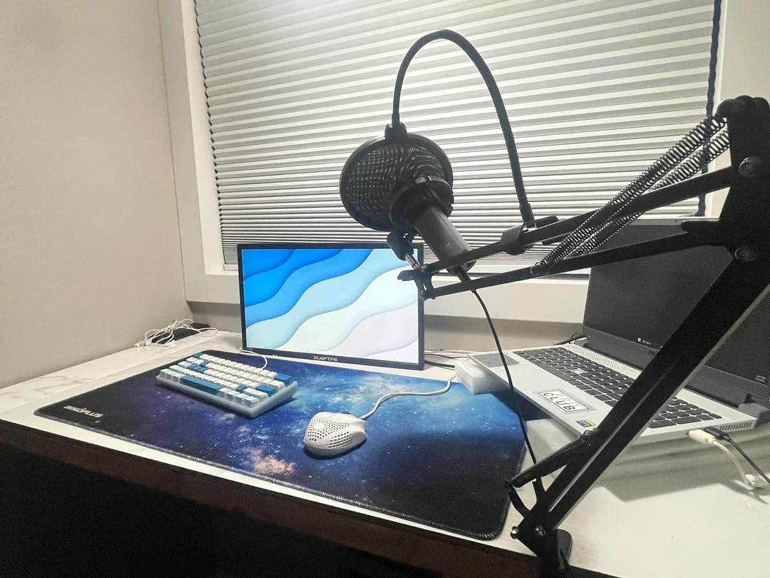 InnoGear Microphone Stand Mic Boom Arm for Blue Yeti HyperX QuadCast S SoloCast Snowball Fifine K669B and other Mic, with Shock Mount Windscreen Pop Filter Mic Clip Holder Cable Ties, Medium | Pop Fiilter and Shock Mount Included, for Desk Thickness Within 2