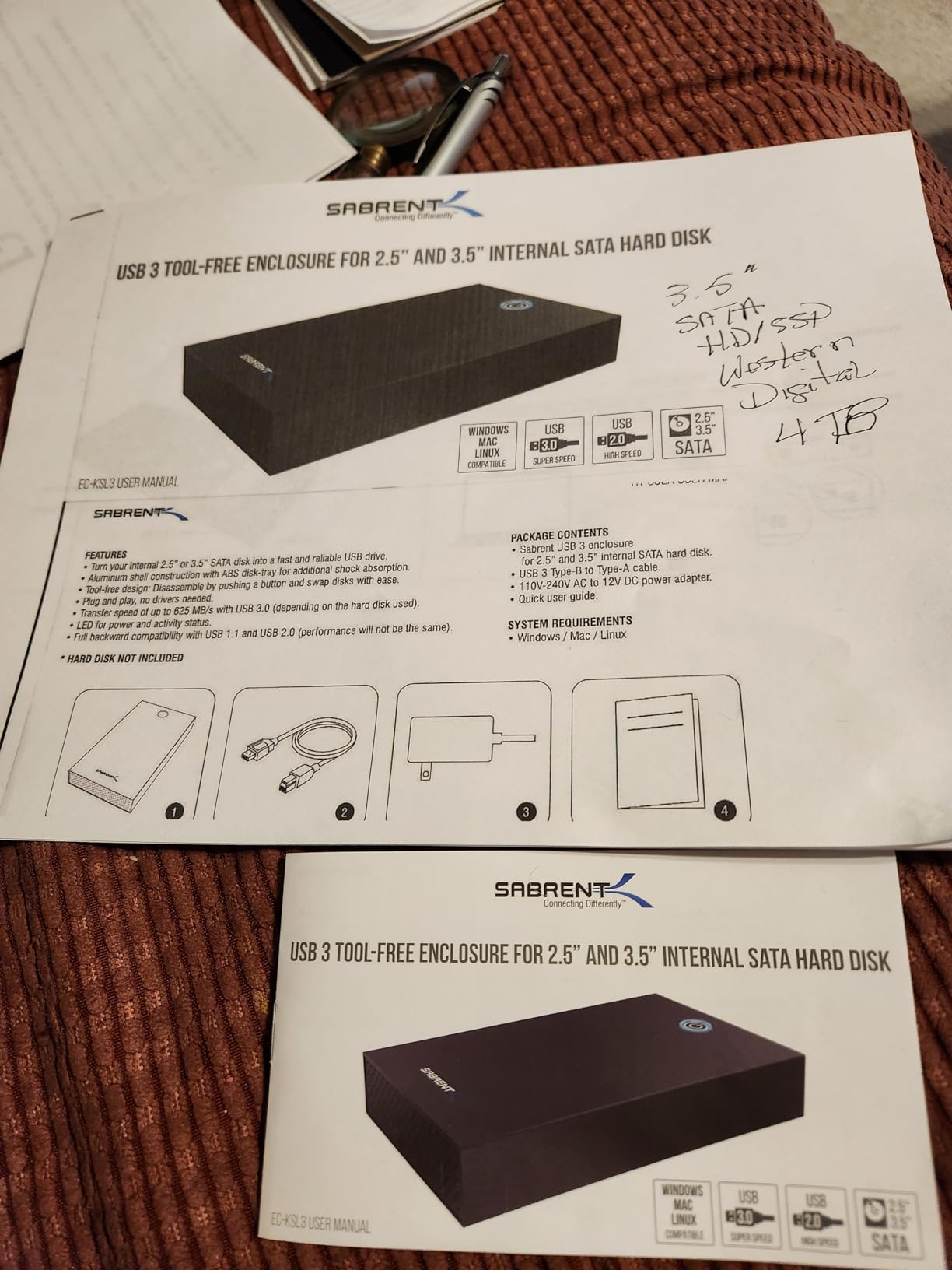 SABRENT USB 3.0 Hard Drive Enclosure, 2.5/3.5in SATA HDD/SSD (EC-KSL3) - Tool-free; UASP; LED indicator; plug & play; 12V adapter incl.; Win/macOS/Linux customer photo 2