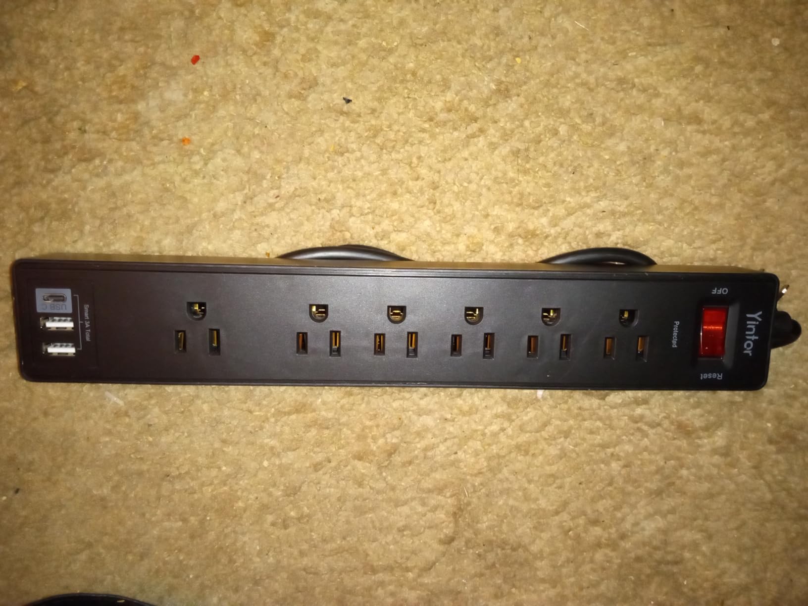Yintar 6Ft Surge Protector Power Strip with 6 Outlets & 3 USB Ports, Black | 6 Feet Flat Plug Extension Cord with Multiple Outlets for Home, Office, Dorm Essentials, 1680 Joules, ETL Listed customer photo 1