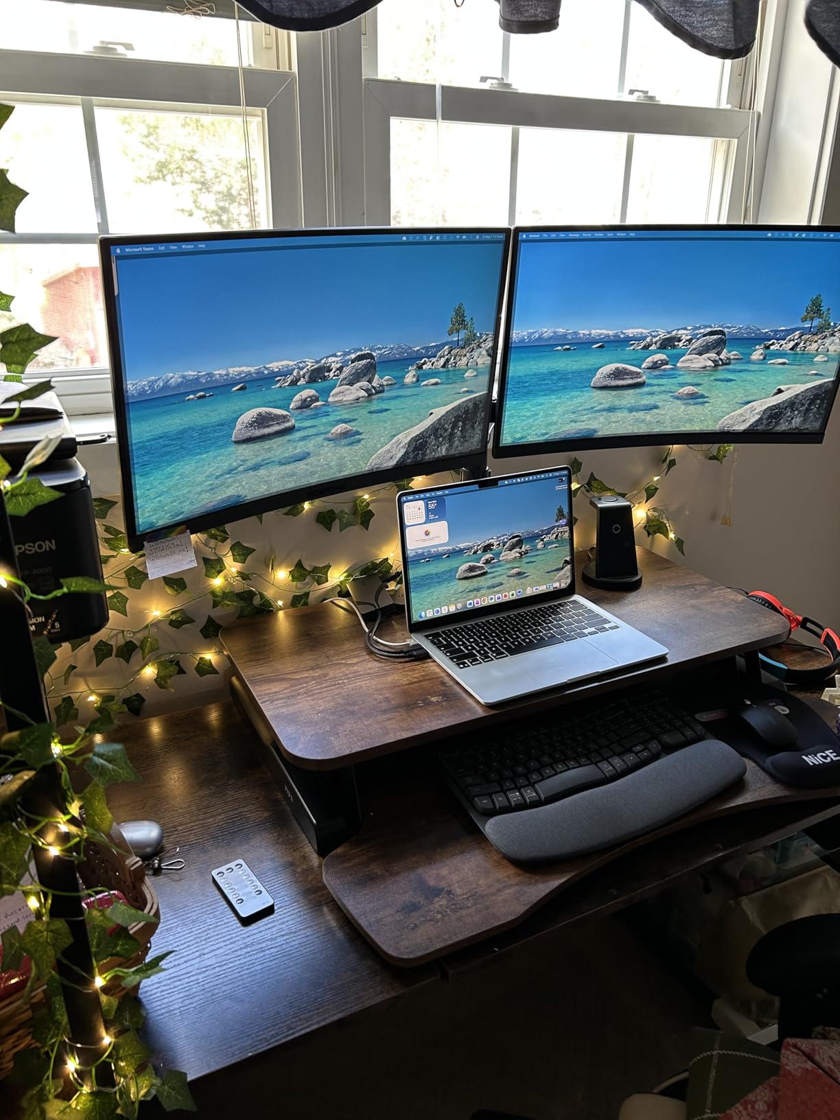 VIVO Black 32 in Standing Desk Converter with Monitor Stand, DESK-V000K-M2 | Height Adjustable, Stand Up Desk Riser with Dual 13-30 in Monitor Mount, Wide Keyboard Tray, Black Frame customer photo 1