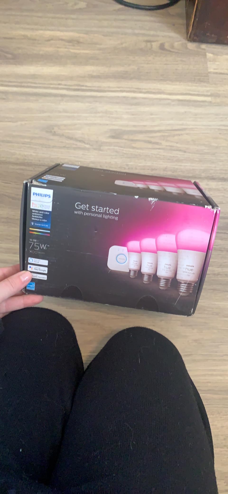 Philips Hue Smart Light Starter Kit - Includes (1) Bridge and (4) 75W A19 E26 LED Smart White and Color Ambiance Bulbs - Control with App - Compatible with Alexa, Google Assistant, and Apple HomeKit customer photo 1