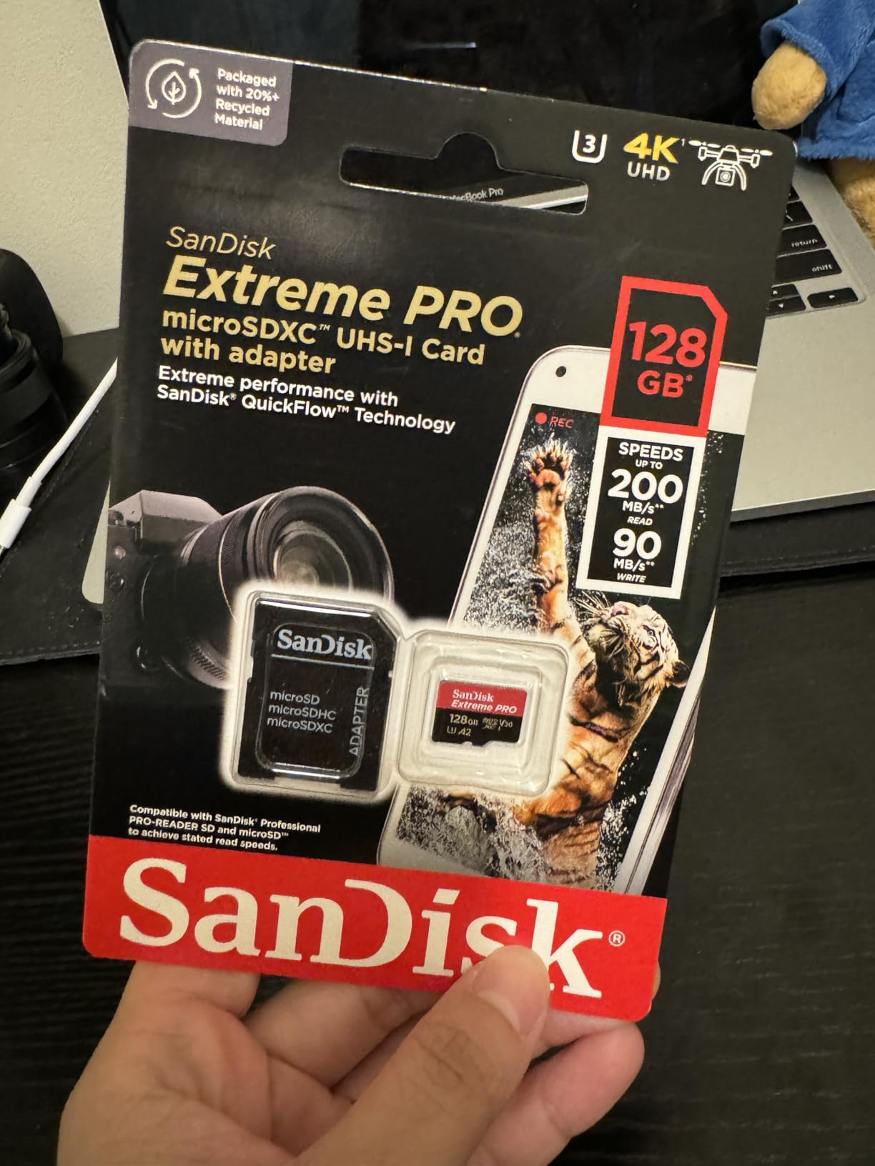 Sandisk SDSQXCD-128G-GN6MA Extreme Pro Microsdxc 128gb+sd Flsh Adapter 200mb/s 90mb/s A2 C10 V30 U customer photo 2
