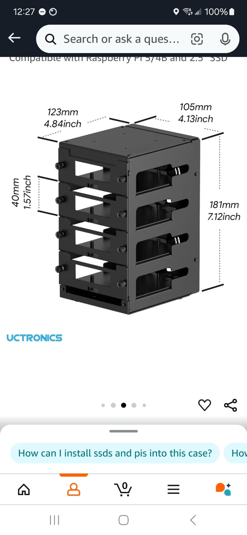 UCTRONICS for Raspberry Pi Cluster Case, Desktop Metal Rack Case, 4 Layers with 2 Cooling Fans Compatible with Raspberry Pi 5/4B and 2.5