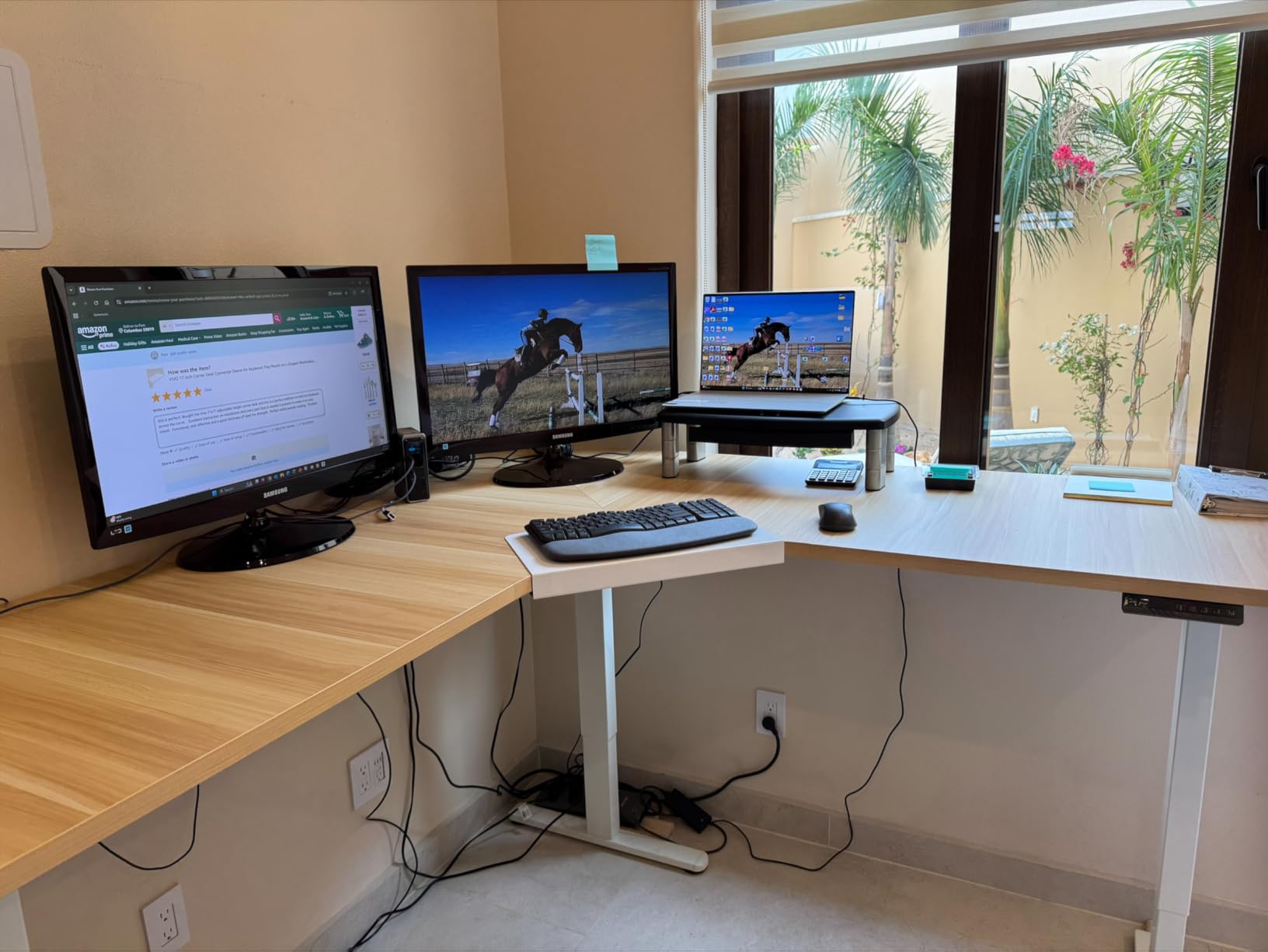 VIVO Black 71 x 71 in Corner Standing Desk, DESK-KIT-E3CB2 | Electric, Triple Motor, Holds 264 lbs, Sit Stand L-Shaped Table, Height Adjustable, Memory Presets, E3C Series, Black Frame customer photo 1