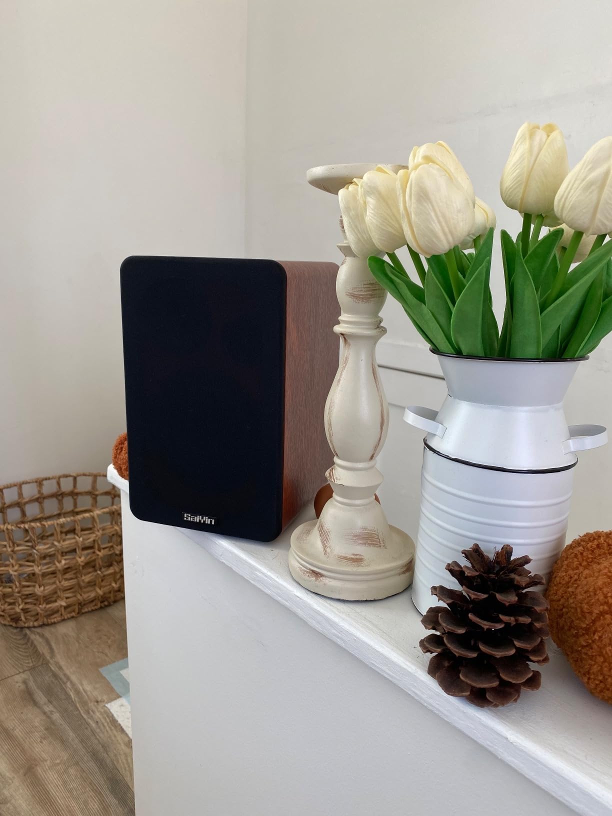 Saiyin Powered Bluetooth Bookshelf Speakers | 40W*2, 4 Inch Woofer, Bluetooth/Optical/Auxiliary/RCAInputs,Sub Out, TV/Turntable/Record Player/PC/Computer customer photo 1