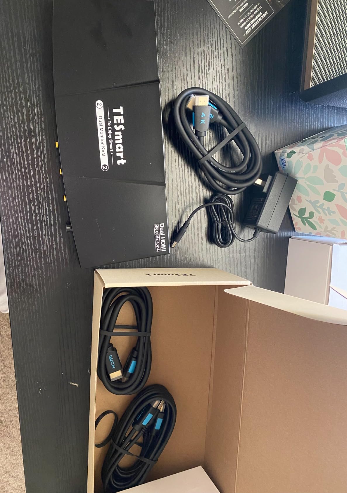 TESmart USB 3.0 HDMI KVM Switch 2 Monitors 2 Computers 4K@60Hz, Dual Monitor KVM Switch HDMI 2 Port Extended Display, Audio&Microphone, EDID Emulators, Hotkey Switch, Button Switch with Input Cables customer photo 1