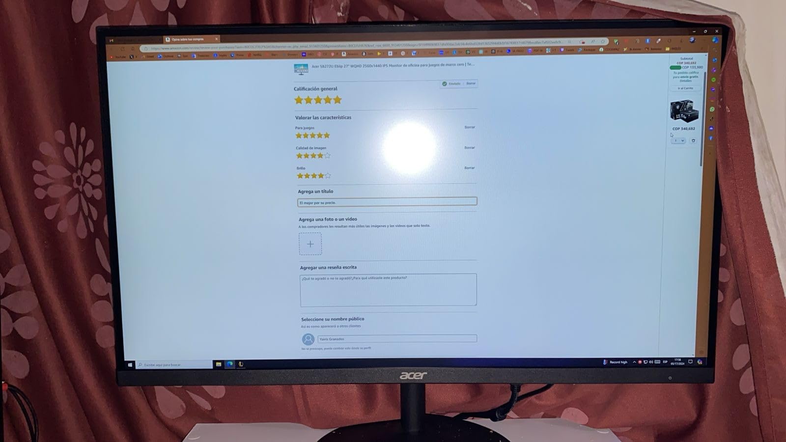Acer 27in QHD 2560x1440 IPS 100Hz Office Monitor SB272U Ebiip | 1ms, AMD FreeSync, 2xHDMI, DisplayPort, VESA Mountable, Bluelight Filter, Flickerless Technology customer photo 2