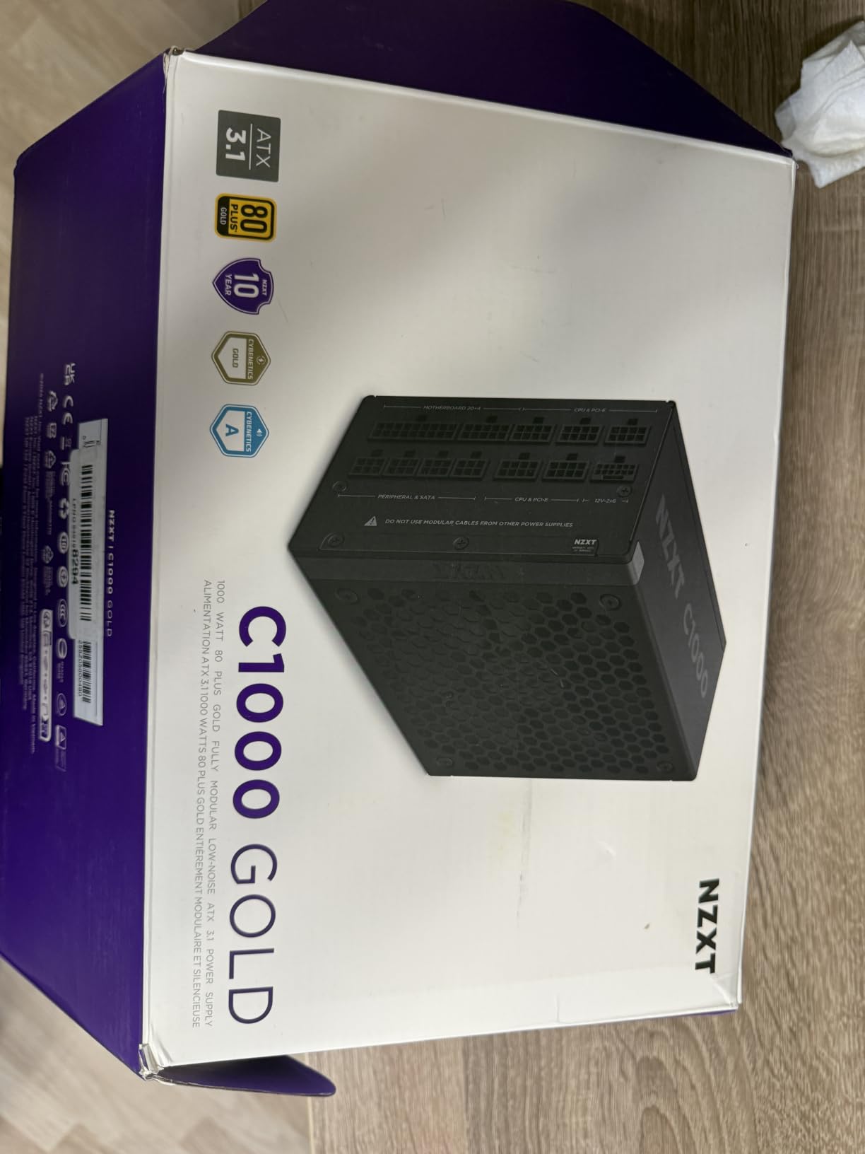 NZXT C1000 Gold ATX 3.1 - Fully Modular Low-Noise PC Gaming Power Supply - 1000 Watts - 80 Plus Gold - 12V-2x6 Connector - Zero Fan Mode - 100% Japanese Capacitors - Black customer photo 1