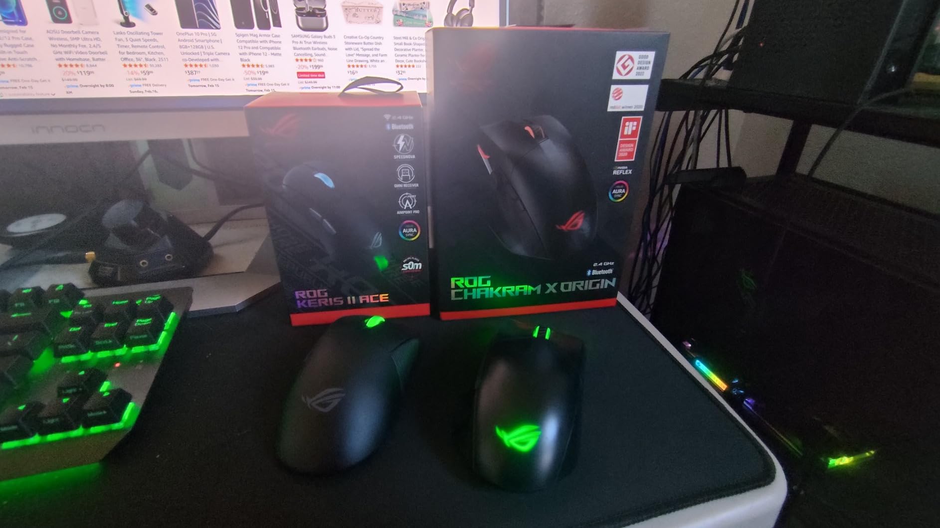 ASUS ROG Keris II Ace Wireless Gaming Mouse - Right-Handed Ergonomic, 54g, Tri-Mode Connectivity, 42K DPI, up to 107Hr Battery, PC/Mac Support - White customer photo 2