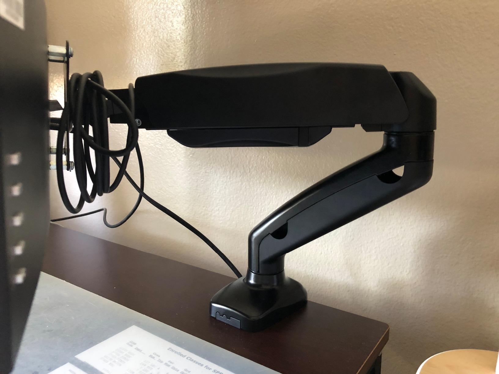 ONKRON Heavy Duty Monitor Arm for 17-57 Inch Screens up to 59.4 lbs, Ultrawide Screen Mount with Adjustable Gas Spring, VESA 75x75-200x200, Single Arm Monitor Mount for Desk, Clamp and Grommet Black customer photo 1