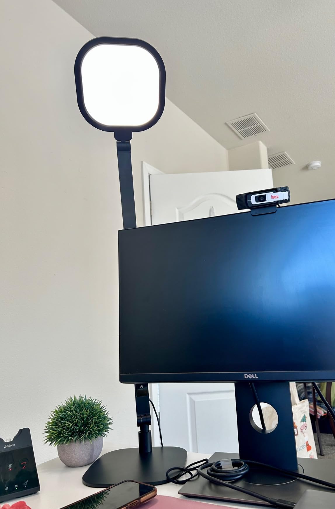 LitONES Desk Lamp for Home Office, Tall Computer Ring Light with CRI 97.8 | Eye-Caring Diffused Desktop Light with Memory & Timer Func, 1200LM Zoom Lighting for Video Calls, Conference, Reading, Study customer photo 2