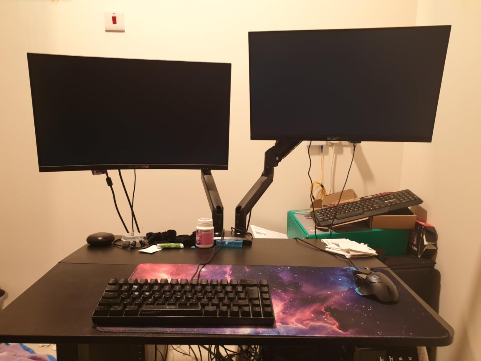 WALI Adjustable Dual Monitor Arm for 13-32 inch Screens, 22 lbs per Arm | Dual Monitor Stand for Desk, Full Motion with Tilt, Swivel, Rotation, C-Clamp & Grommet Base, VESA 75/100mm (GSMP002N), Black customer photo 2