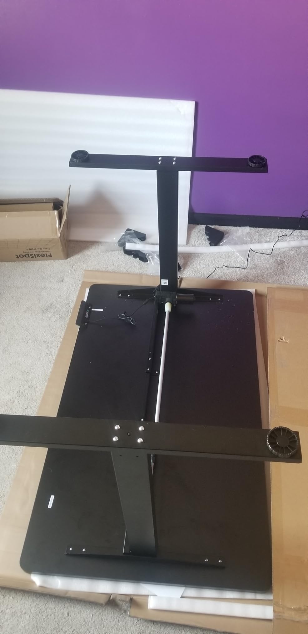 FLEXISPOT EN1 One-Piece Standing Desk, Electric Adjustable with 4 Memory Presets, 176 LBS Capacity, Stable & Quiet, Seamless Desktop for Home Office & Dual Monitors, 48x24 Maple(White Frame) customer photo 2
