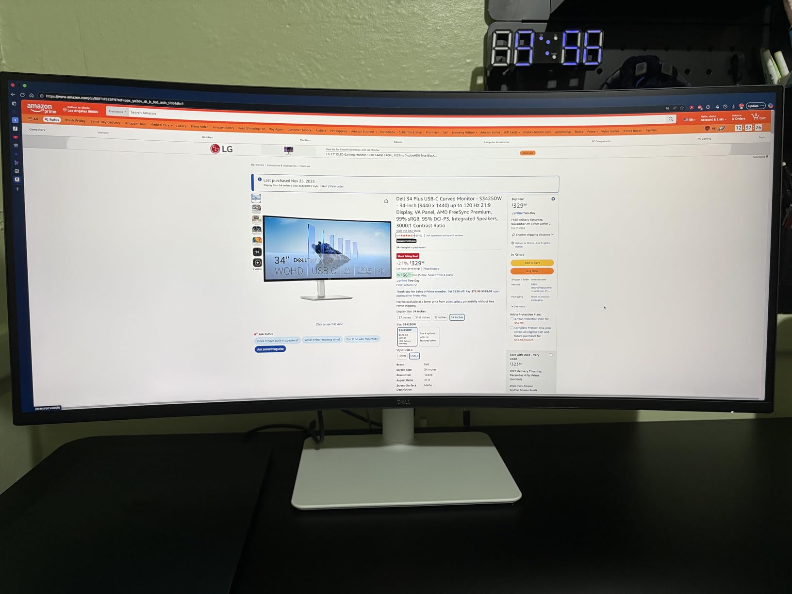 Dell 34 Monitor S3425DW, WQHD VA, 120Hz, FreeSync Premium, Eye Comfort | HDR10, Anti-Glare, 300 cd/m2 Brightness, 3,000:1 Contrast, 95% DCI-P3, 2x10W Speakers, USB-C 65W Power Delivery customer photo 2