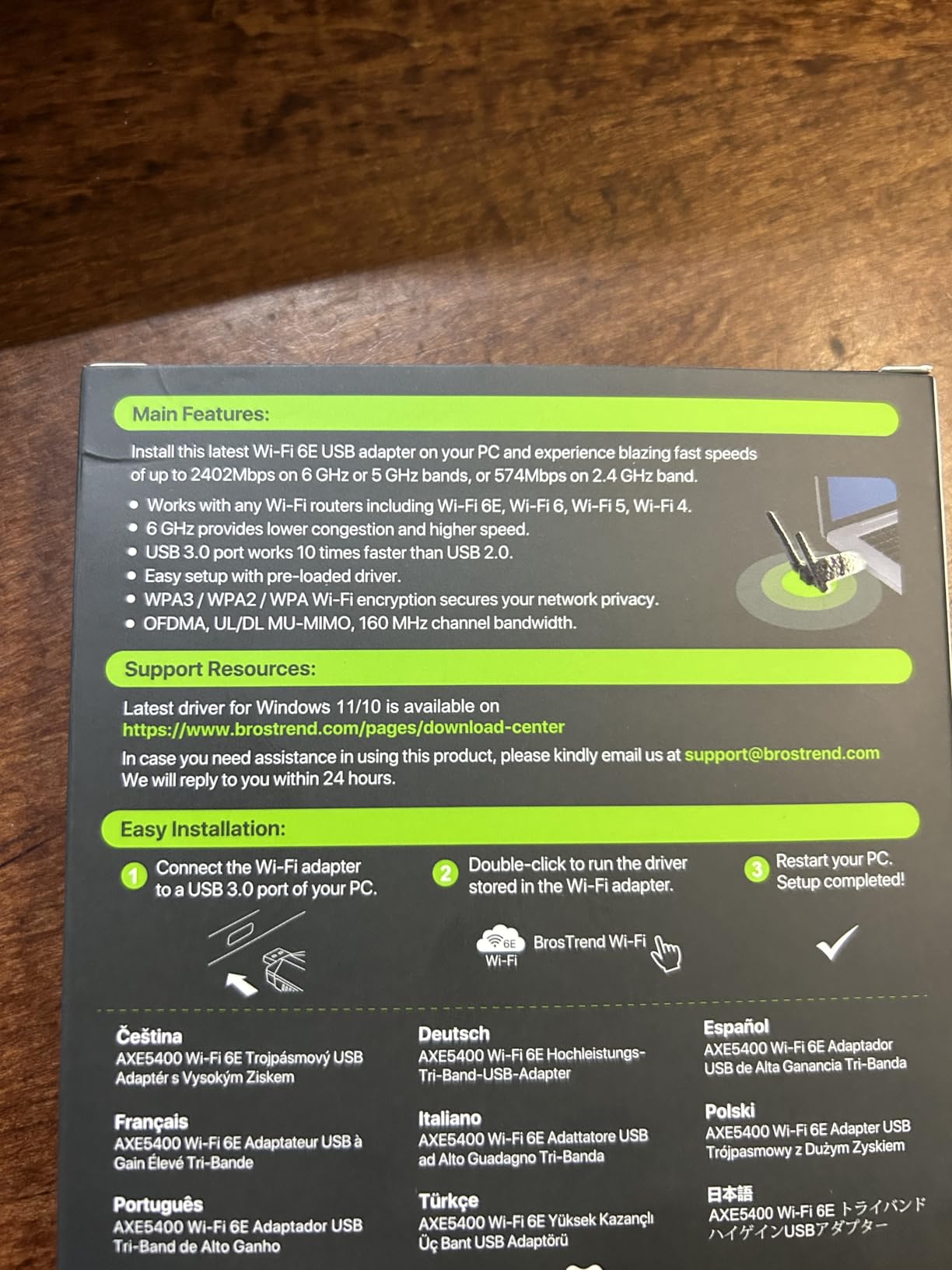BrosTrend AXE5400 Tri-Band Linux WiFi Adapter for PC, Raspberry Pi, Odroid | USB WiFi 6E Adapter Linux for Ubuntu, Mint, Debian, Mate, Zorin PureOS Windows 11/10, 6GHz + 5GHz + 2.4GHz, Ultra-Low Latency customer photo 1