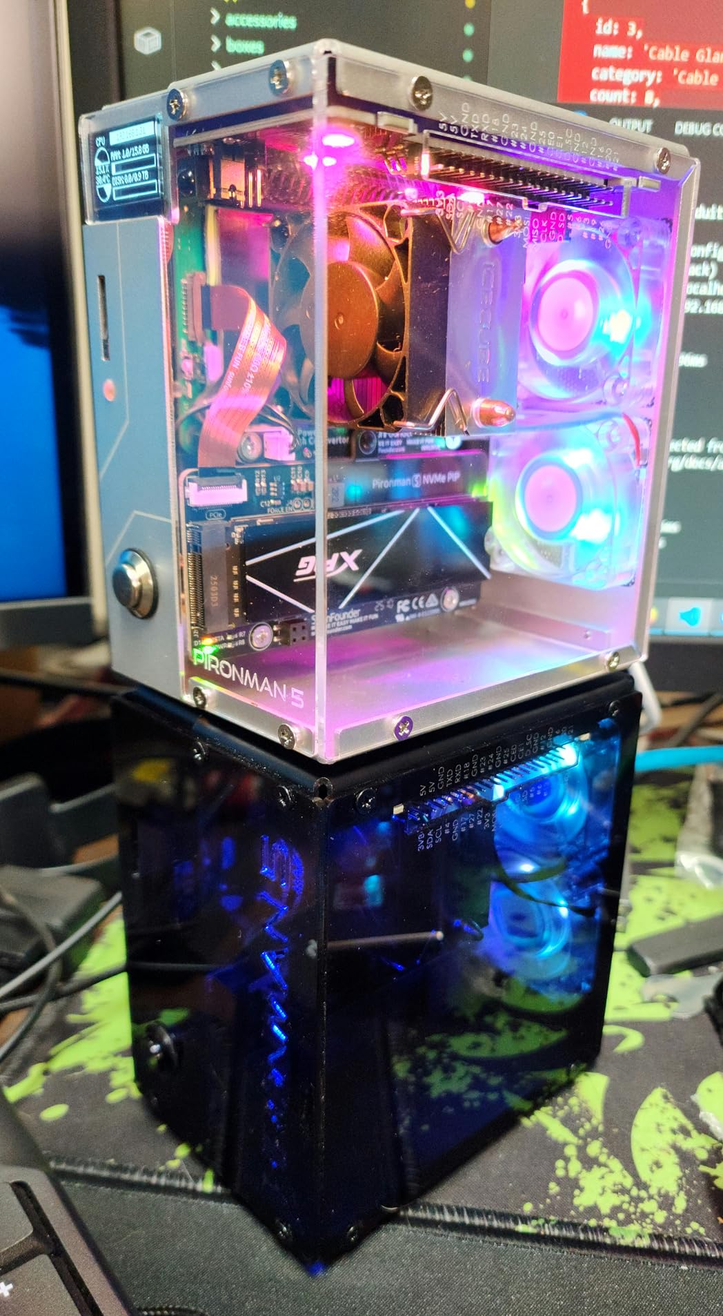 Pironman 5-MAX Raspberry Pi 5 Case Dual NVMe M.2 SSD PCIe, Mini PC NAS RAID 0/1 Hailo-8L AI Accelerator PWM Tower Cooler+Dual RGB Fans, OLED Module, Safe Shutdown, Standard HDMI customer photo 2