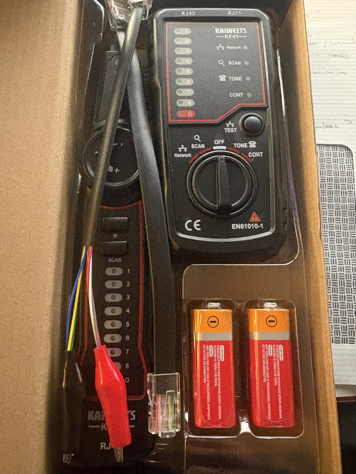 KAIWEETS Network Cable Tester, RJ45 RJ11 Wire Tracer Line Finder, Tone Generator and Probe Kit, Cable Tracer Ethernet LAN Network Cat5 Cat6 for Cable Collation, Telephone Line Test customer photo 1