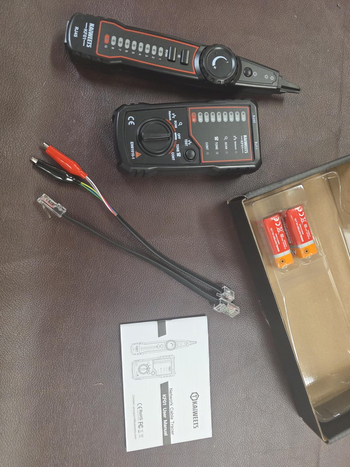 KAIWEETS Network Cable Tester, RJ45 RJ11 Wire Tracer Line Finder, Tone Generator and Probe Kit, Cable Tracer Ethernet LAN Network Cat5 Cat6 for Cable Collation, Telephone Line Test customer photo 2
