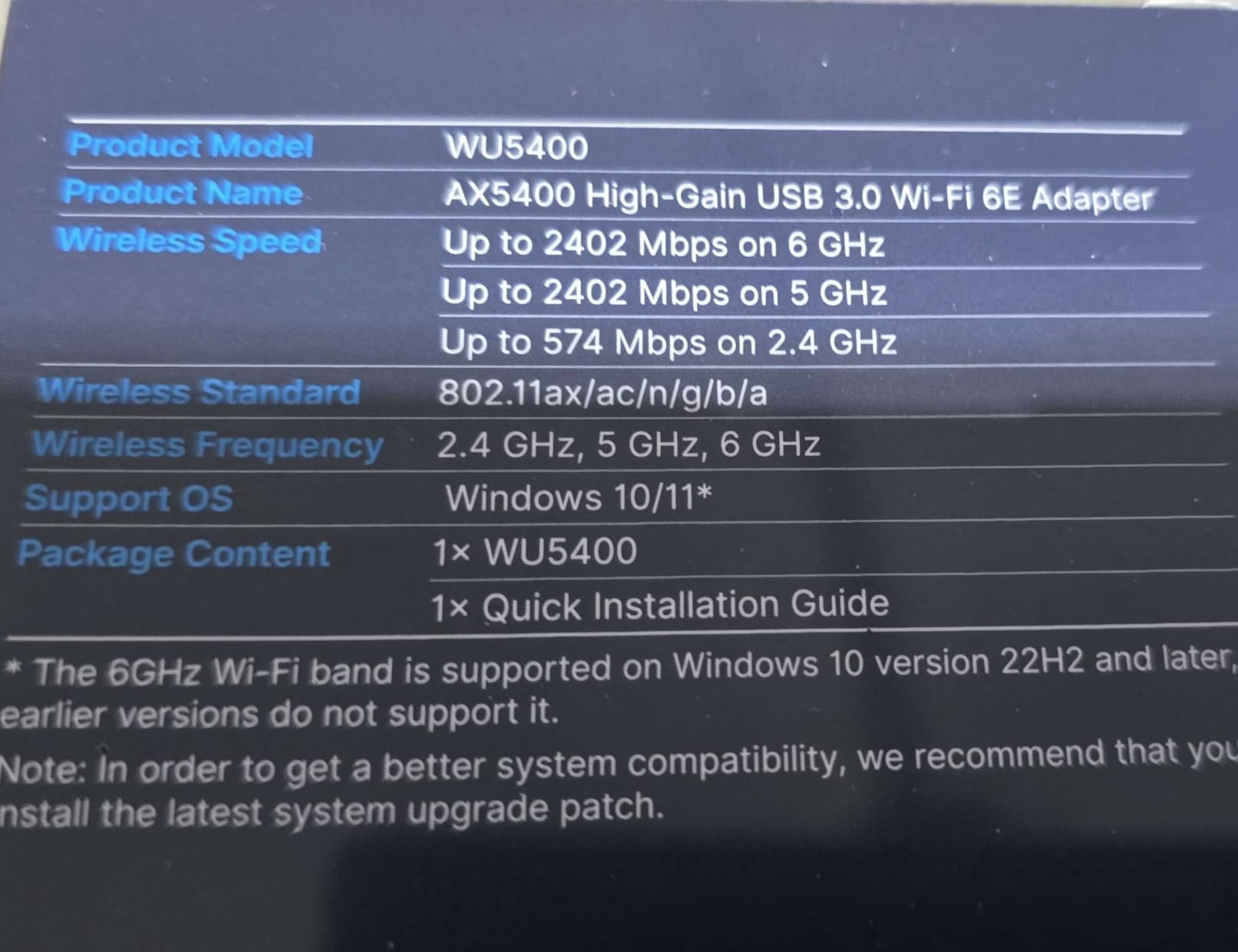 Cudy Wi-Fi 6E High-Gain USB Adapter AX5400 MU-MIMO WPA3, WU5400 | WiFi 6E, 574+2402+2402 Mbps, long-range Antenna, universal-serial-bus 3.0, OFDMA, MU-MIMO, WPA3, Win/macOS/Linux customer photo 1