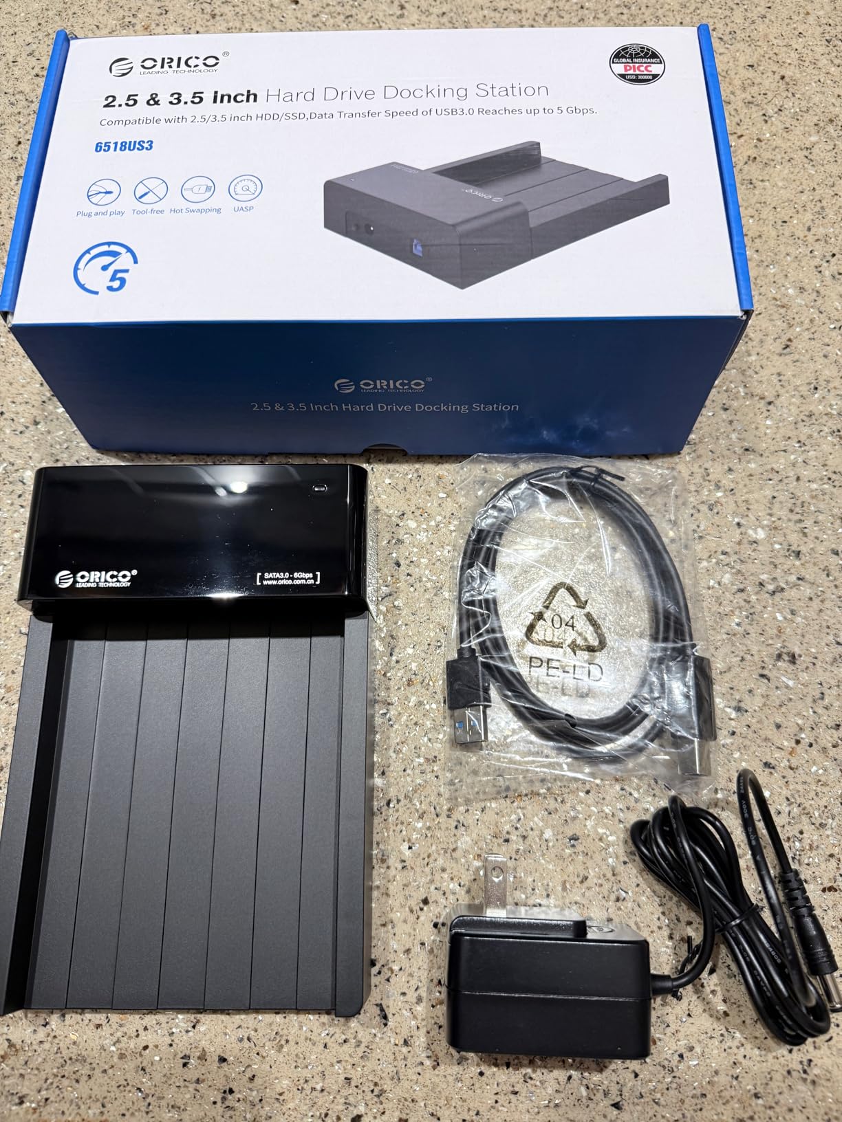 ORICO Hard Drive Lay-Flat Docking Station [Support UASP] - External Hard Drive Docking Station USB 3.0 to SATA for 2.5 or 3.5in HDD, SSD Up to 24TB customer photo 2