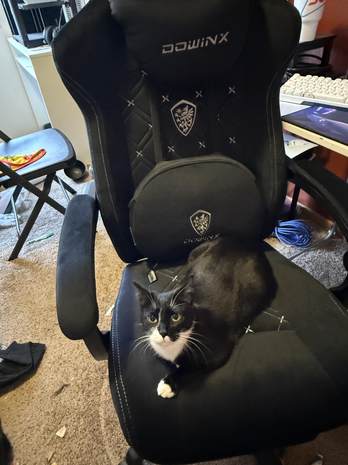 Dowinx Gaming Chair with Heated Massage Lumbar Support, Big and Tall Fabric Gaming Chairs for Adults with Footrest, Ergonomic Computer Game Chair with Pocket Spring Cushions, 350lbs (Black) customer photo 1
