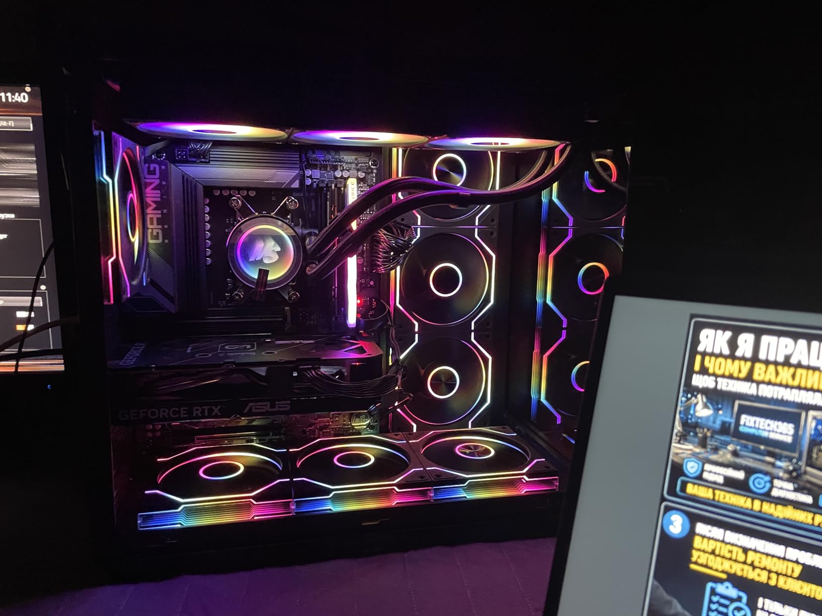 MUSETEX Y6 PC Case, Pre-Installed 7 Infinity Mirror PWM ARGB Fans, ATX Mid Tower Computer Case, Gaming PC Case with Type-C, 270 Degree Full View Tempered Glass, Black customer photo 2