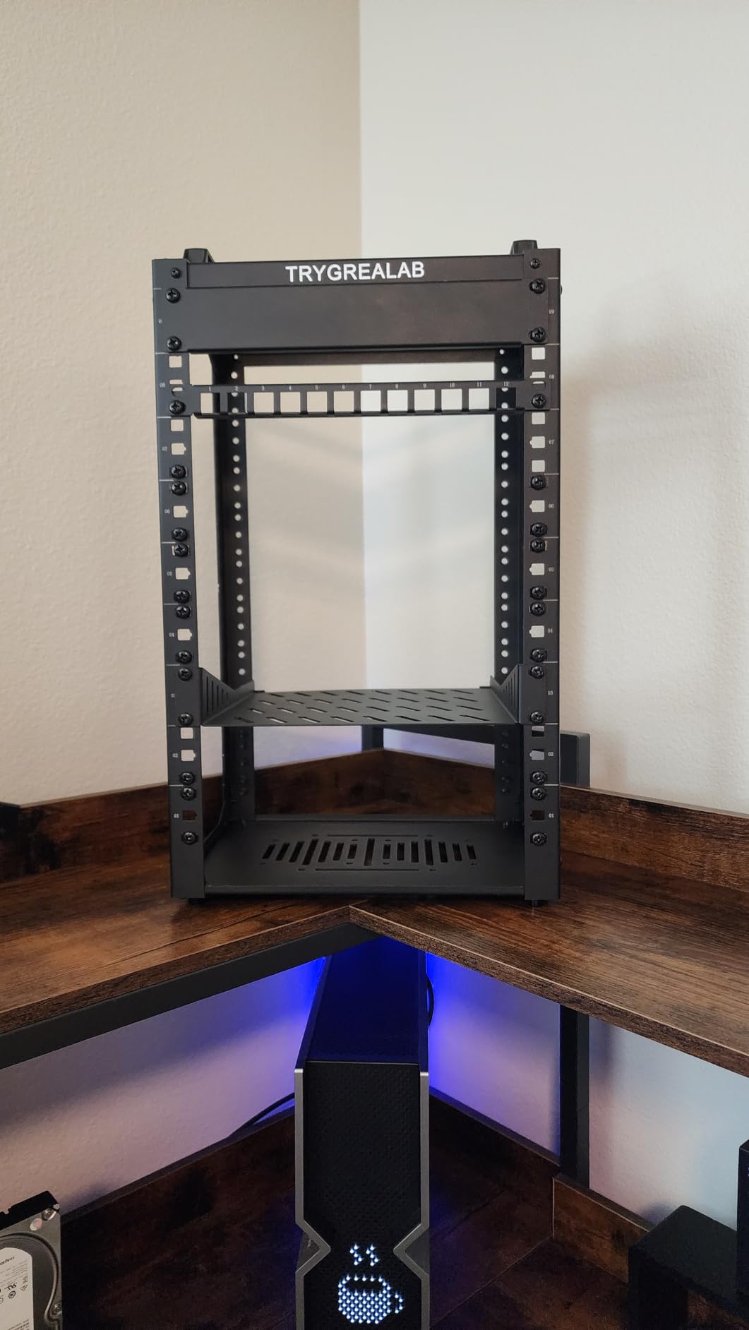 Portable 10 Inch Mini Server Rack 9U for Homelab DIY, Open Frame SPCC Steel Mini Network Rack with Shelf Patch Panel Fan Mount, Modular Rack for Mini PCs, Switches, Routers, Self Hosting Labs customer photo 1