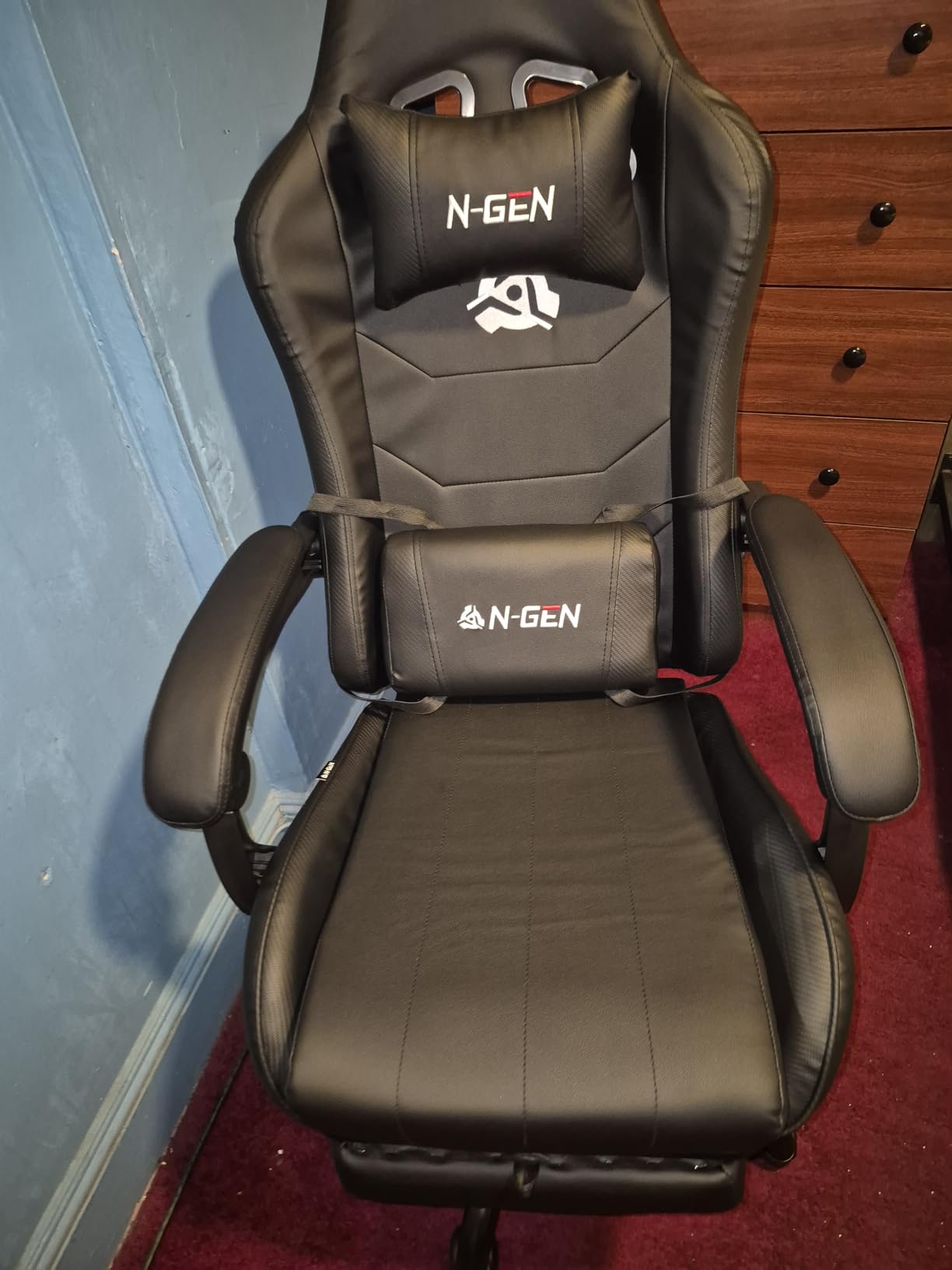 N-GEN GAMING Gaming Chair with Footrest, Lumbar, High-Back, All Black | Reclining Backrest, Linkage Armrests, Durable PU Leather, Adjustable Comfort for Extended Computer, Desk, or Home Office Use customer photo 1