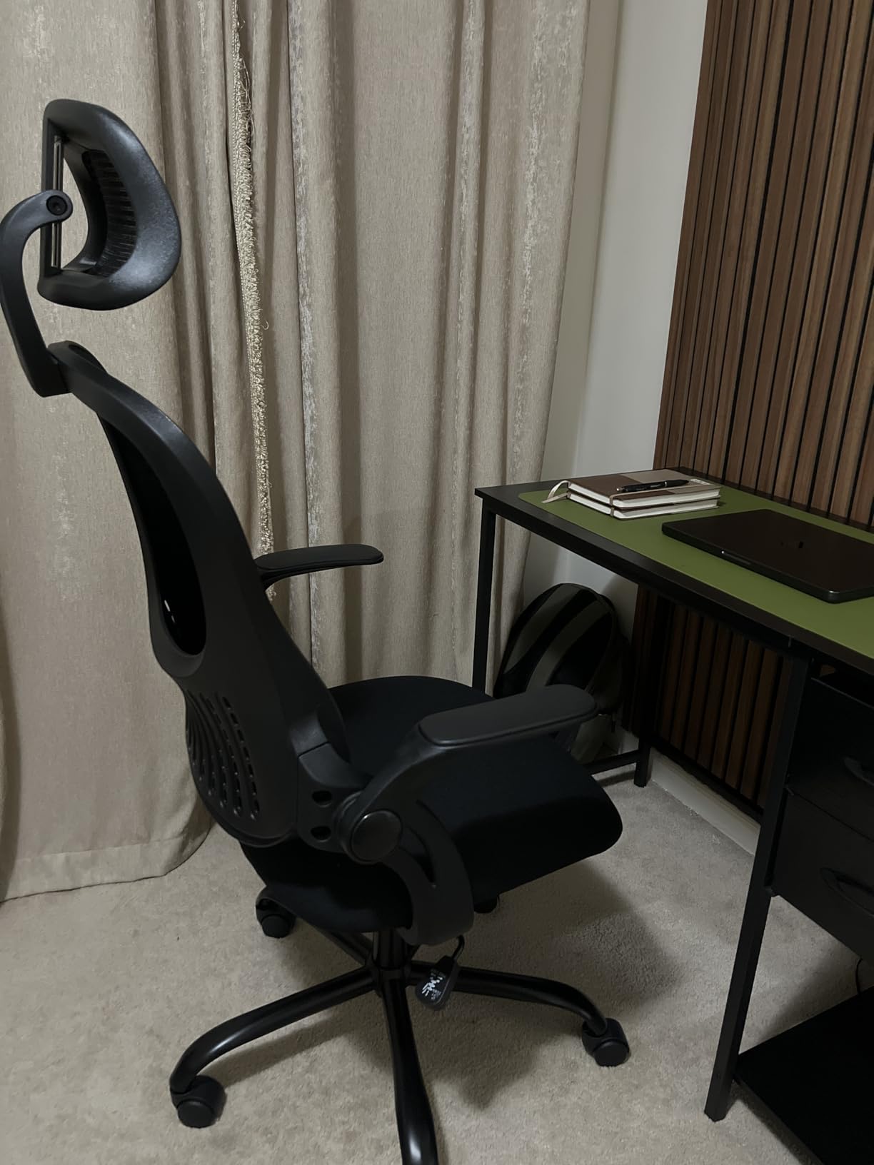 Sweetcrispy Computer Desk Chair, Mesh Office Chair with Lumbar Support | Ergonomic High-Back, Rolling Work, Adjustable Headrests, Flip-up Arms, Home Bedroom Study, Grey customer photo 2