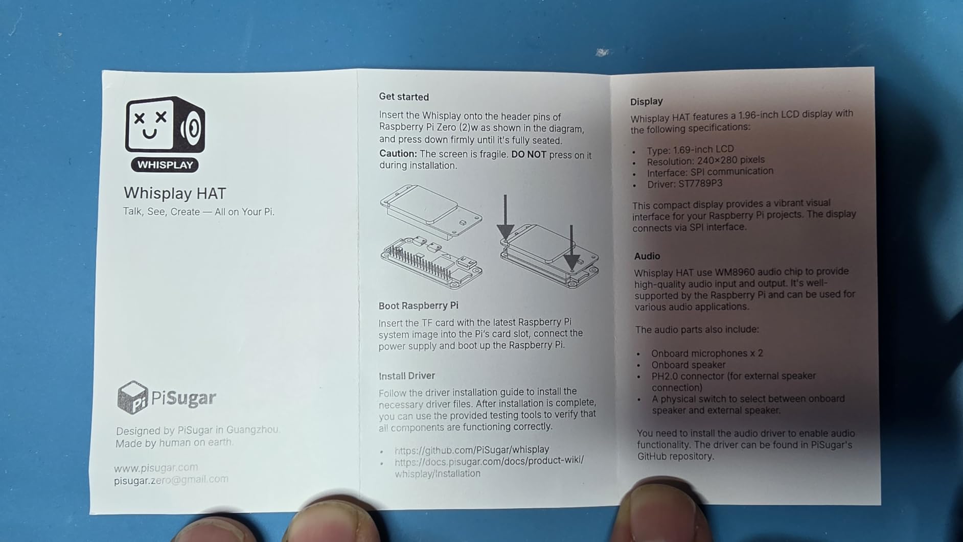 PiSugar Whisplay HAT: Audio & Color Display for Pi Zero/5 | Solderless 1.69