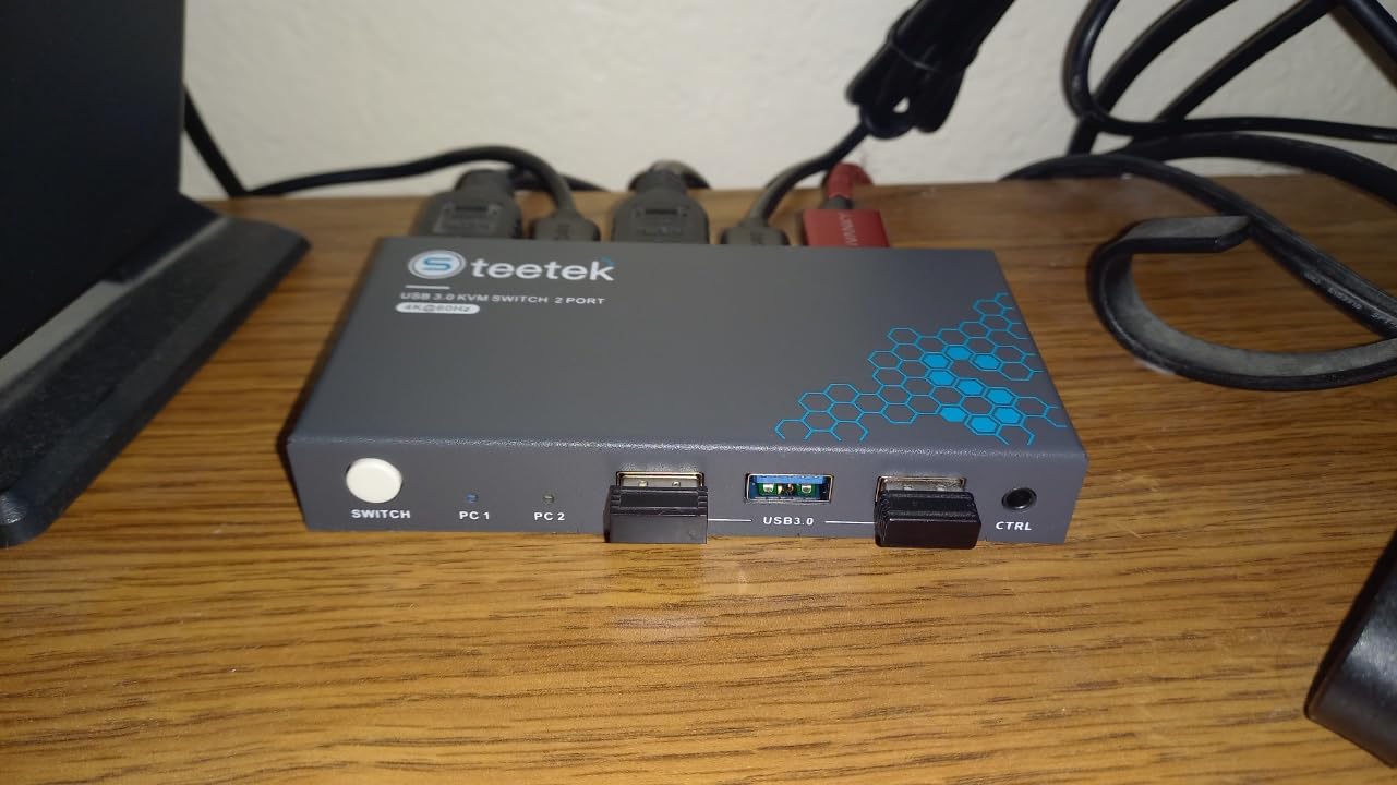 Heravo USB 3.0 HDMI KVM Switch 2 Monitors 2 Computers, 4K@60Hz Dual Monitor | Share Keyboard, Mouse, Hard Drives and Printers via 4-Port USB 3.0 Hub, with EDID, 2 USB Cables, and Controller - S7232H2 customer photo 2