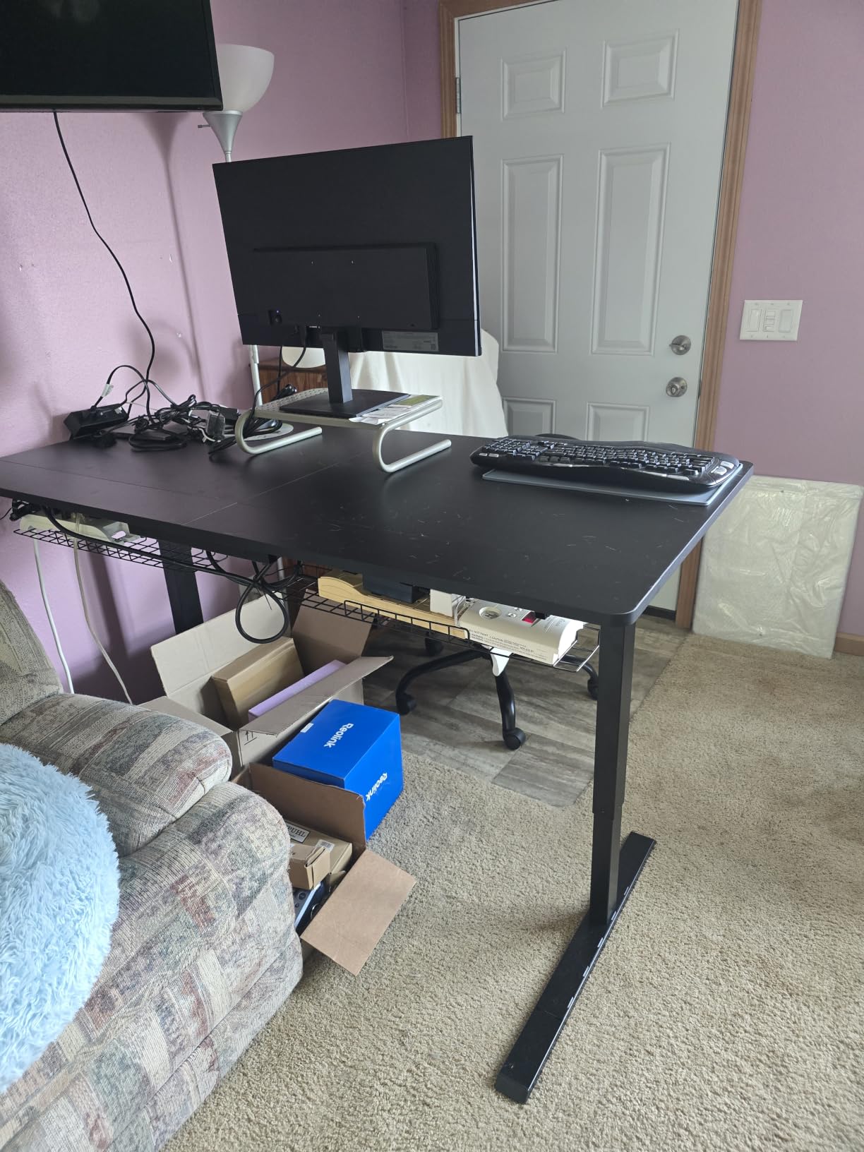 60 x 30 Inch Electric Standing Desk with Flip-Top Cable Management | Dual-Beam Frame with 3 Memory Height Presets, Includes Mouse Pad and Clamp Power Strip, Ideal Sit Stand Desk for Home Office customer photo 1