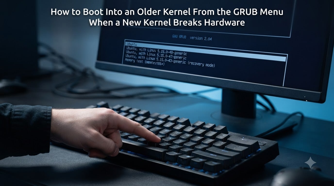 How to Boot Into an Older Kernel From the GRUB Menu When a New Kernel Breaks Hardware