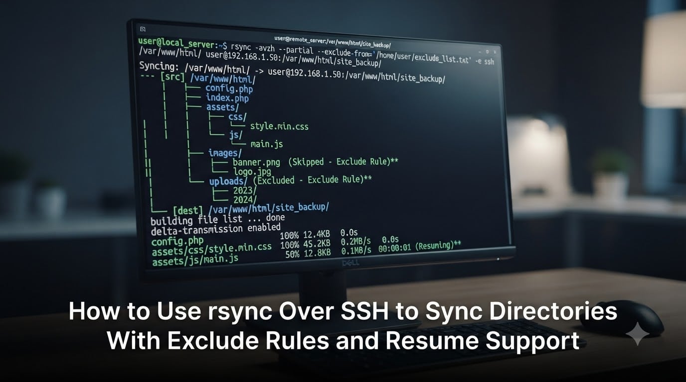 How to Use rsync Over SSH to Sync Directories With Exclude Rules and Resume Support