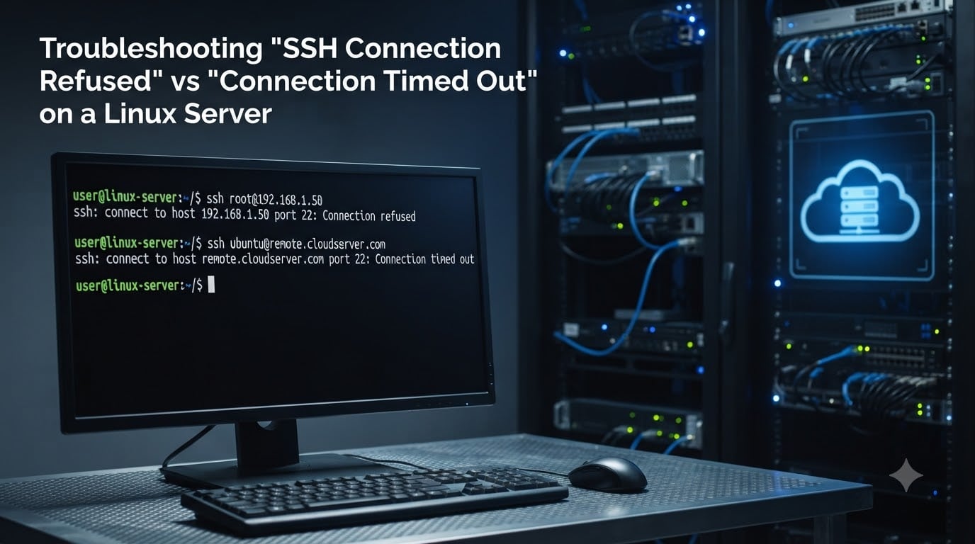 Troubleshooting "SSH Connection Refused" vs "Connection Timed Out" on a Linux Server