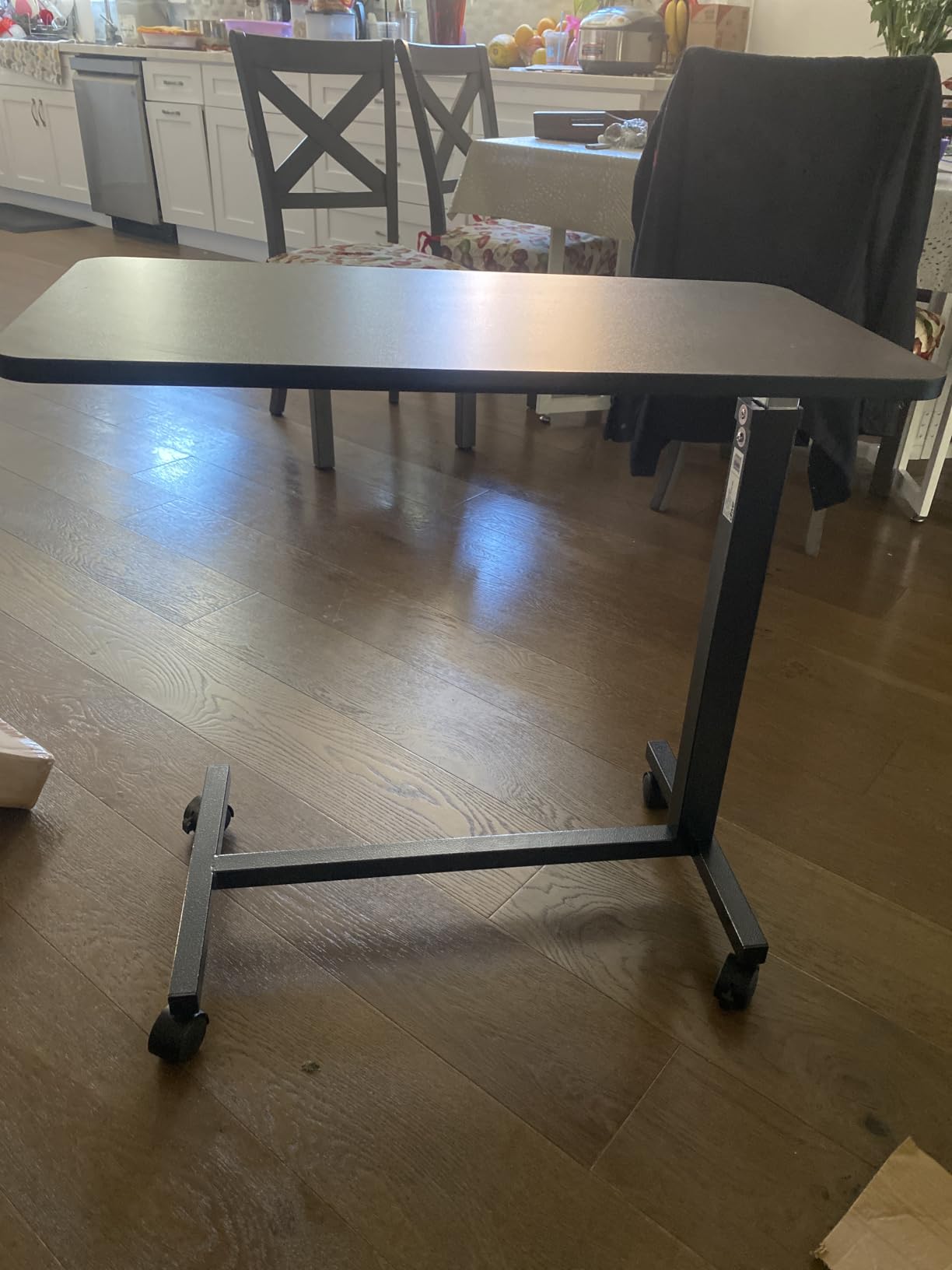 Drive Medical Overbed Table with Wheels, Woodgrain Top, Silver Vein | Overbed Table with Wheels Offers Secure Height Adjustment and Smooth Rolling Design for Everyday Comfort customer photo 2