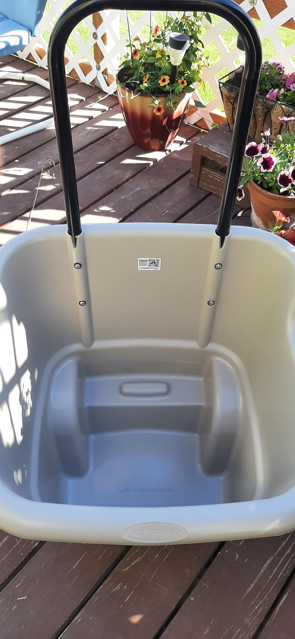 Suncast Garden Cart on Wheels, Taupe 15.5-Gallon Resin Outdoor Utility Yard Cart for Seniors, Lightweight 2 Wheel Wheelbarrow with Easy Mobility for Gardening, Firewood & Laundry, Made in the USA customer photo 1