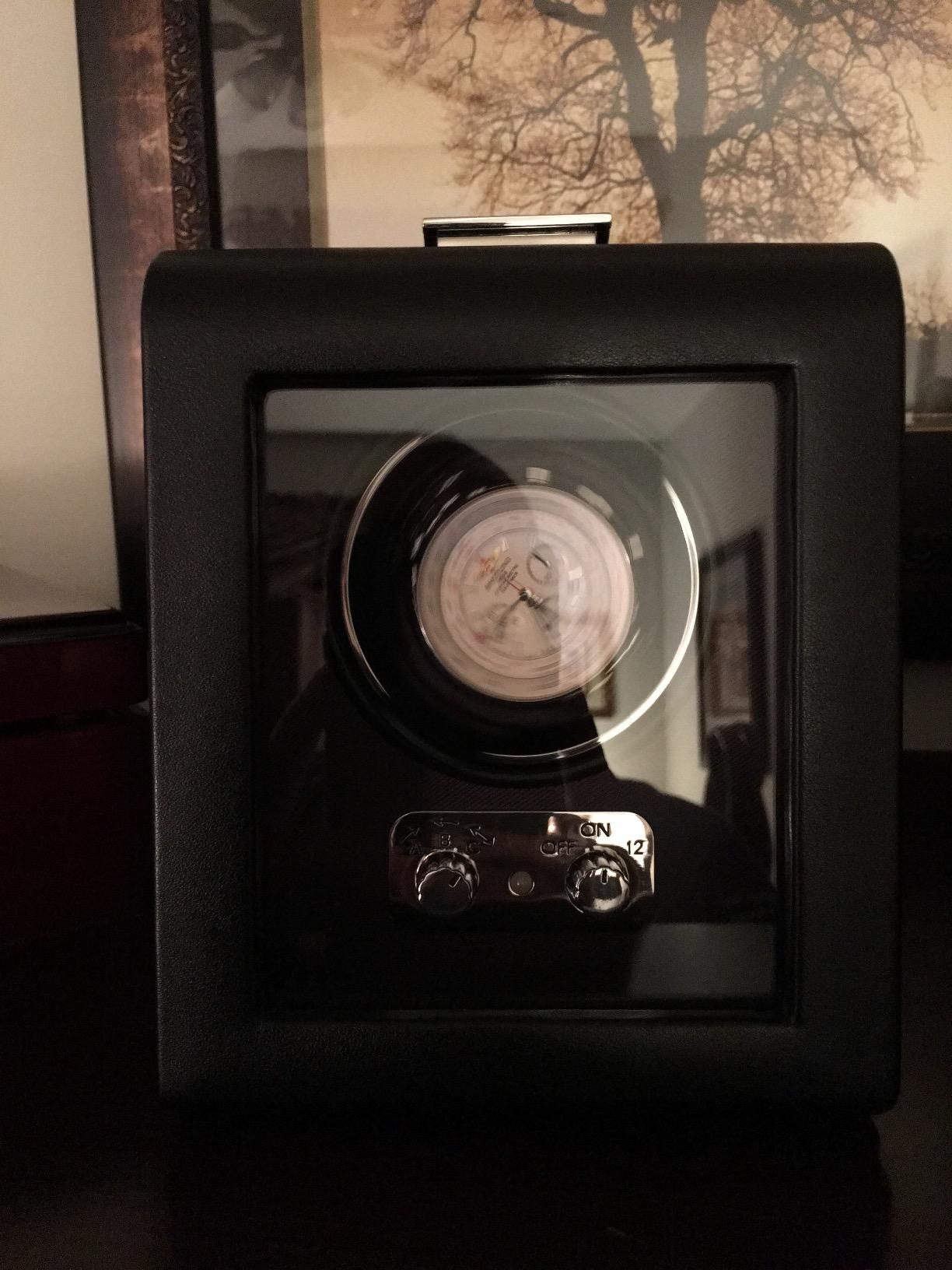 Wolf Heritage 4-Piece Winder with Glass Cover, Black - Secure Fit with Patented Lock-in Dynamic Cuff - for Bigger, Heavier Watches - Vegan Leather - Includes Universal Adapter customer photo 2