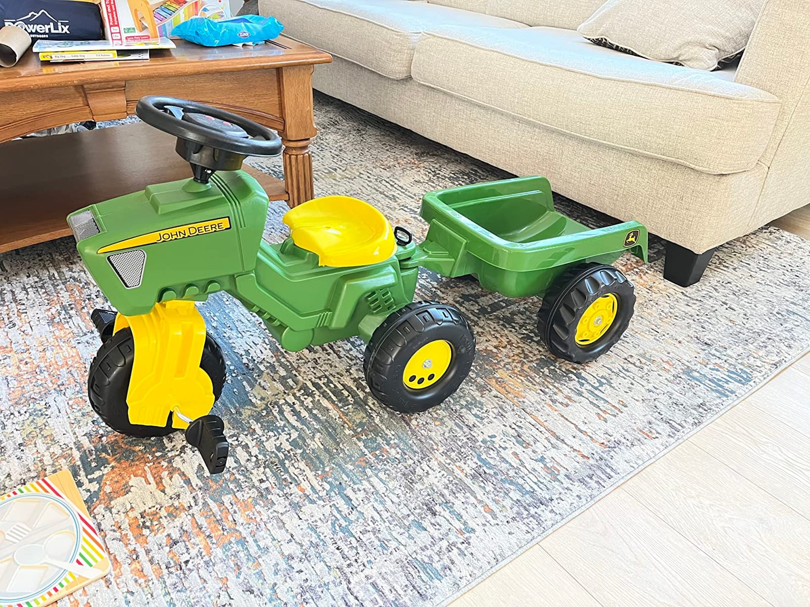 Rolly Toys John Deere 3-Wheel Trac with Trailer Ride On, Green/Yellow (52769) customer photo 1