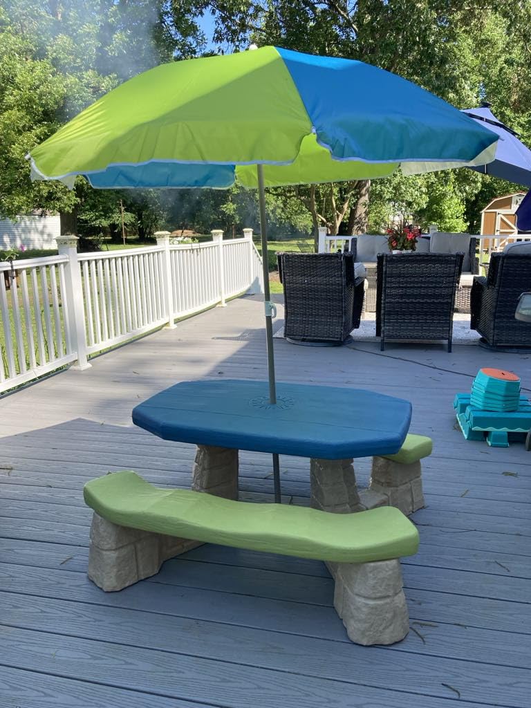 Step2 Naturally Playful Kids Picnic Table with Removable Umbrella, Indoor/Outdoor Toys, Fits 6 Children, Made of Durable Plastic, For Toddlers 3+ Years Old, Blue & Green customer photo 2