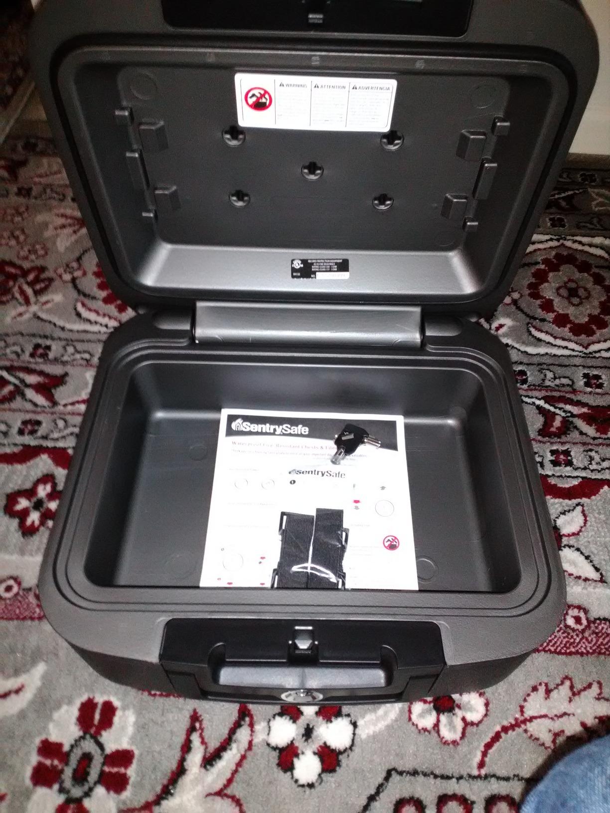 SentrySafe Charcoal Gray Fireproof and Waterproof Safe Box with Key Lock, Portable Chest for Money, Passport, 0.28 Cubic Feet, 6.6 x 15.4 x 14.3 Inches, CHW20221 customer photo 2