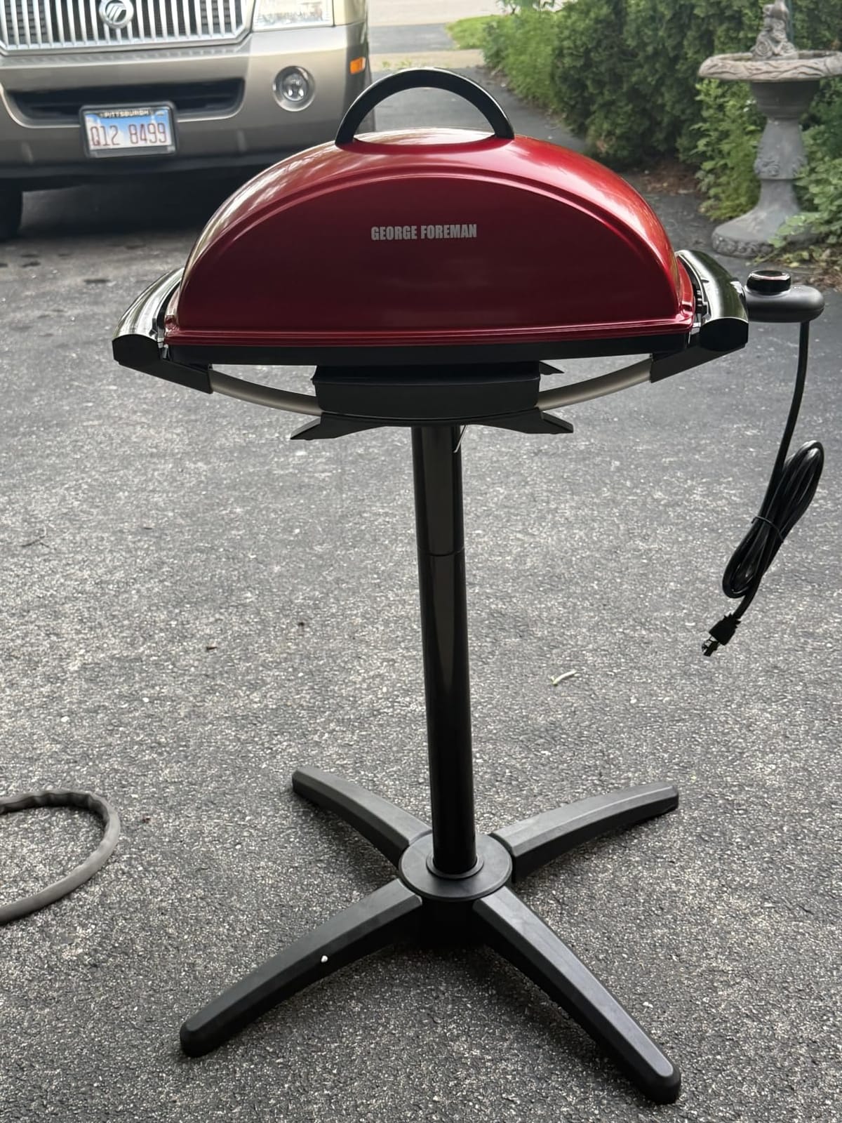 George Foreman Indoor/Outdoor Electric Grill with Stand | Indoor or outdoor electric grill with nonstick surface, 5 heat settings and fat-removing drip tray for healthier grilling. customer photo 1