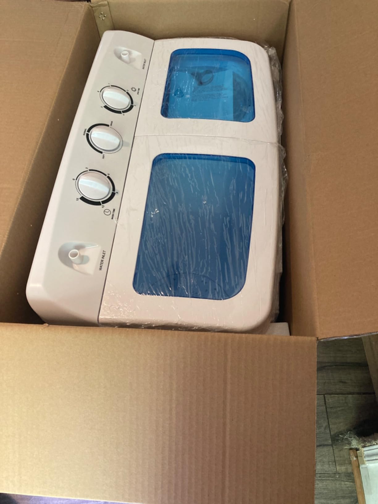 Giantex Portable Mini Compact Twin Tub Washing Machine 20lbs Washer Spain Spinner Portable Washing Machine, Blue+ White customer photo 2