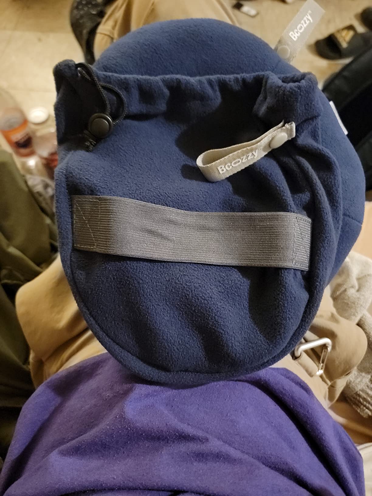 Travel Neck Pillow for Airplane - Patented Double Support for Head, Neck, and Chin. Best for Long Flights, Plane Sleeping, and Car Rides. Adjustable Size. Fully Washable. Carry Bag. Large, Navy customer photo 1